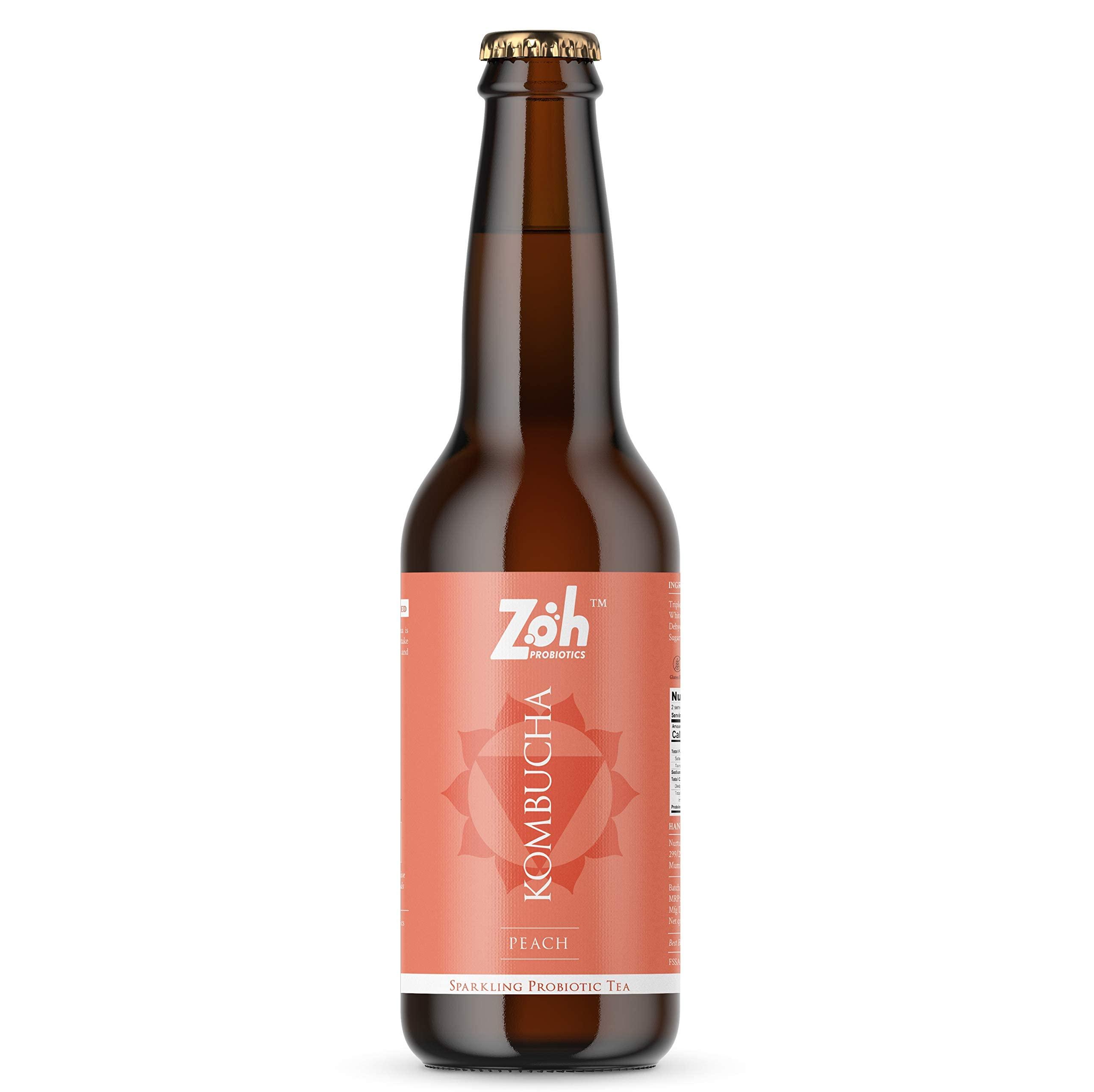 Zoh Zoh Probiotics Kombucha-(330Ml,Pack Of 3) Peach,Lavender&Kashmiri Kahwa Kombucha. Probiotic&Antioxidant Rich Raw Sparkling Tea,Low Sugar,Vegan,&With Gut Healing Active Cultures.,330 milligrams