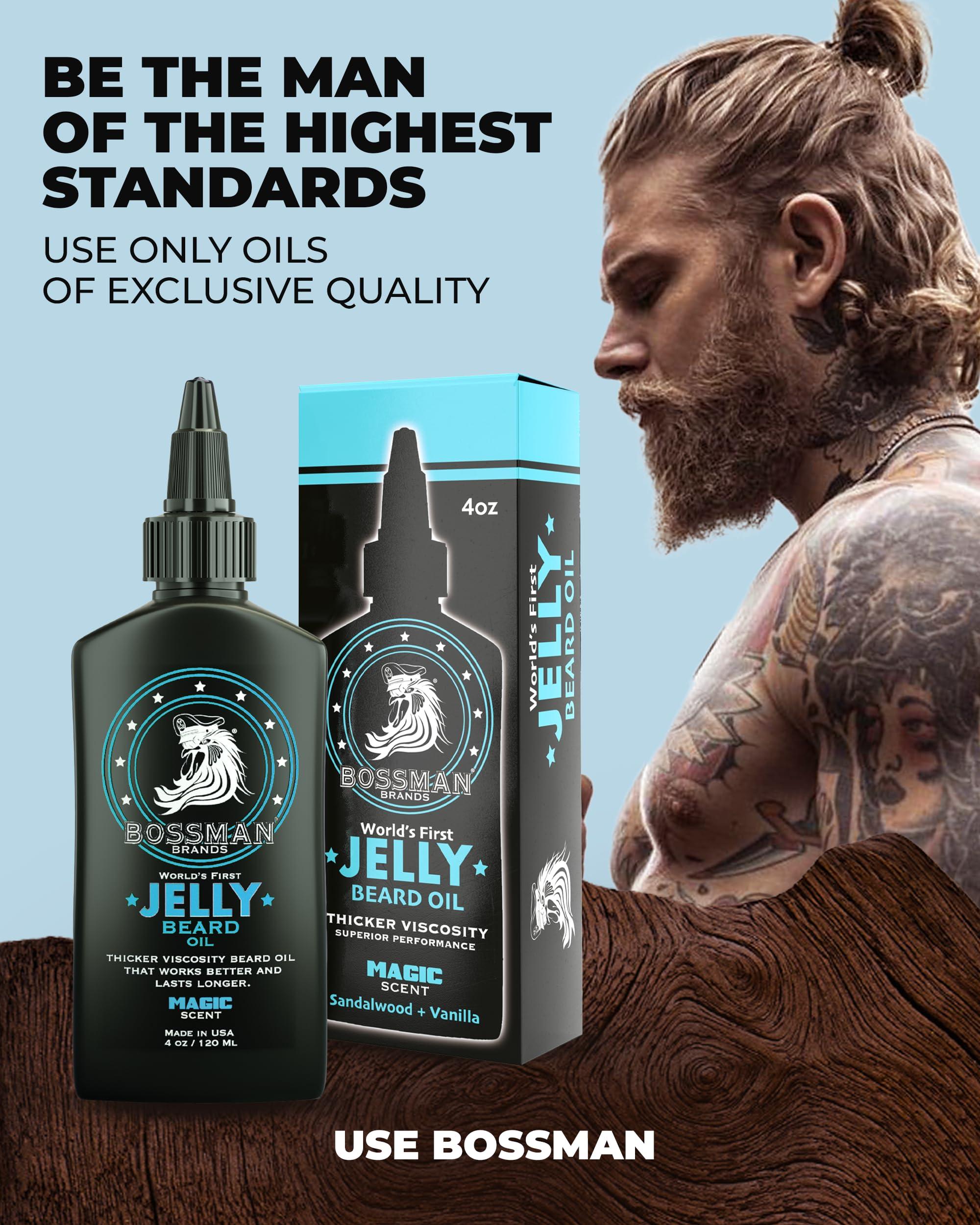 Bossman Magic : Bossman JELLY Beard Oil - World\'s First Jelly Beard Oil, Bonds to Beard Hair Better than Conventional Oils, 3-in-1 Moisturizing, Taming and Strengthening 4oz (Magic Scent)