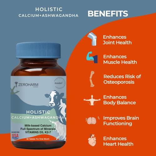 ZEROHARM ZEROHARM Holistic Calcium and Ashwagandha Tablets - For Muscles, Bone and Joint Health - Helps Relieve Stress and Anxiety - 120 Tablets - 700mg