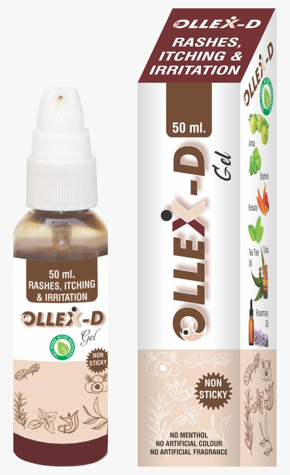 OLLEX-D OLLEX-D Skin Rash Relief Gel - Fast-Acting Soothing Formula for Itching and Redness - Natural Ingredients - Dermatologist Approved - 50ml Pack (5)