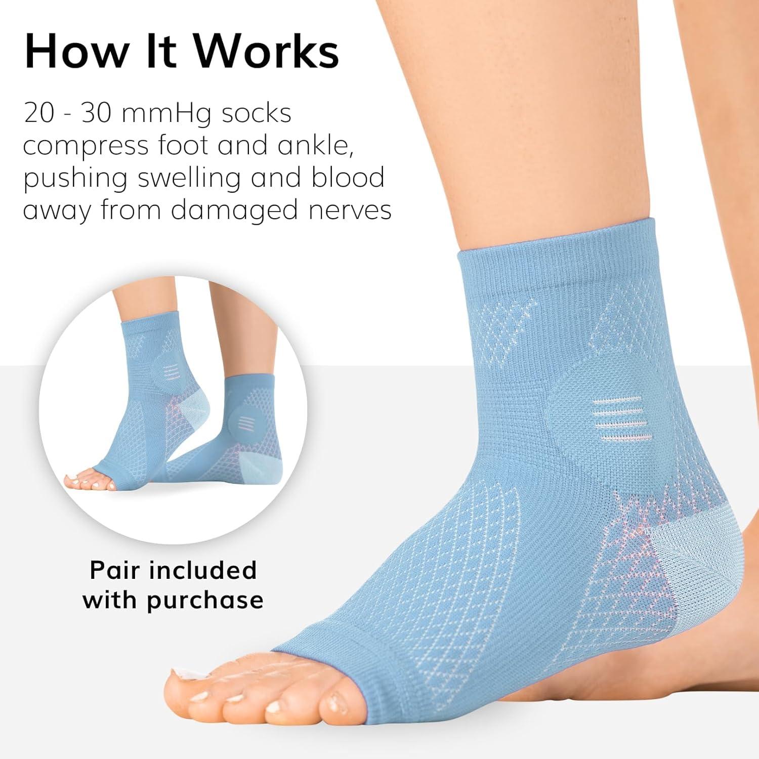 Ketsicart Neuropathy Socks (Pair) - Neuritis Compression Diabetic Toeless Foot Sleeves for Nerve Damage Pain in Feet, Ankle Gout, Plantar Fasciitis Relief Brace for Men and Women (Light Blue-M)