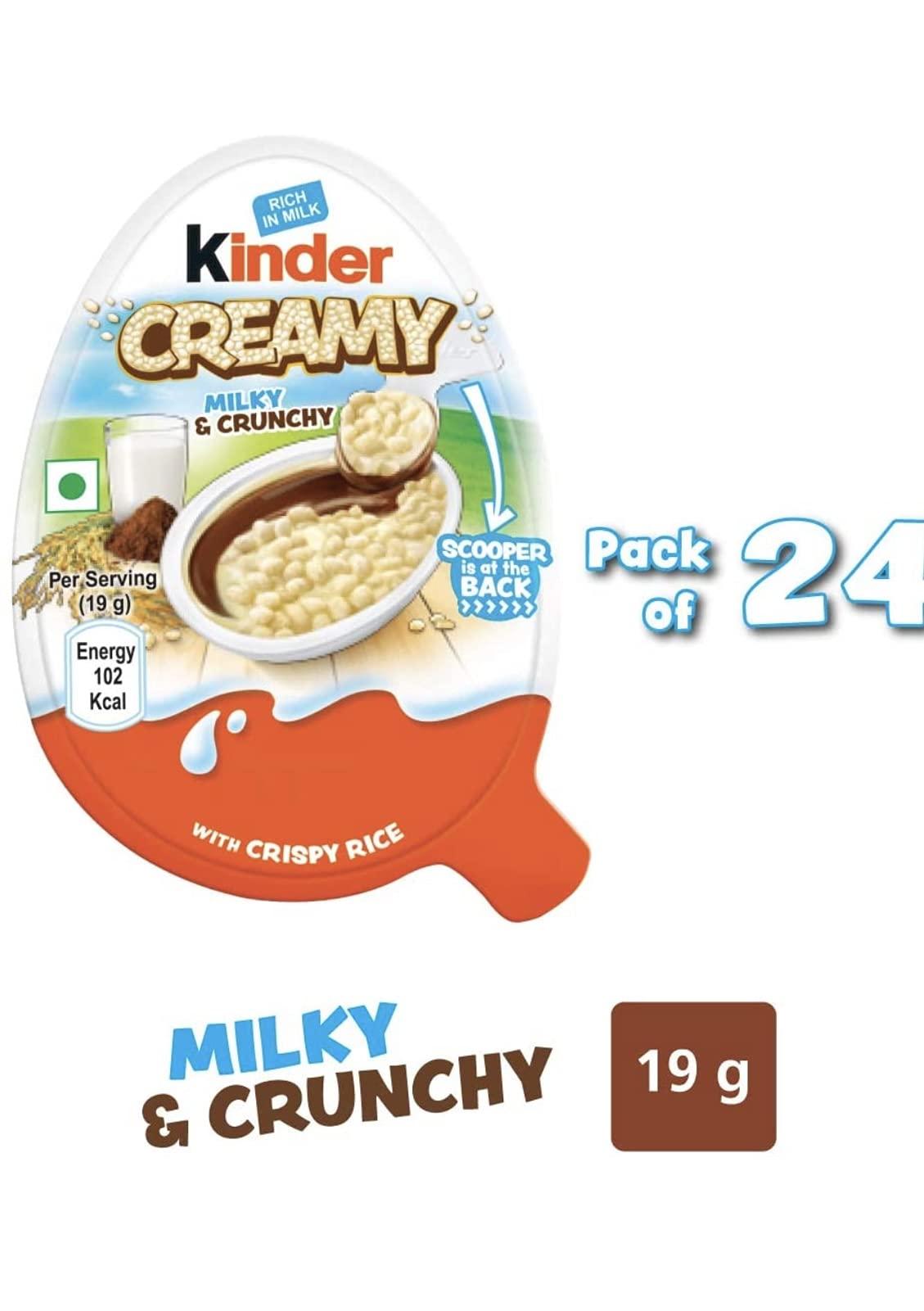 Kinder Dave\'s American Food Kinder Creamy Pack Of 24 Milky and Cocoa Chocolate with Extruded Rice, 456 Grams