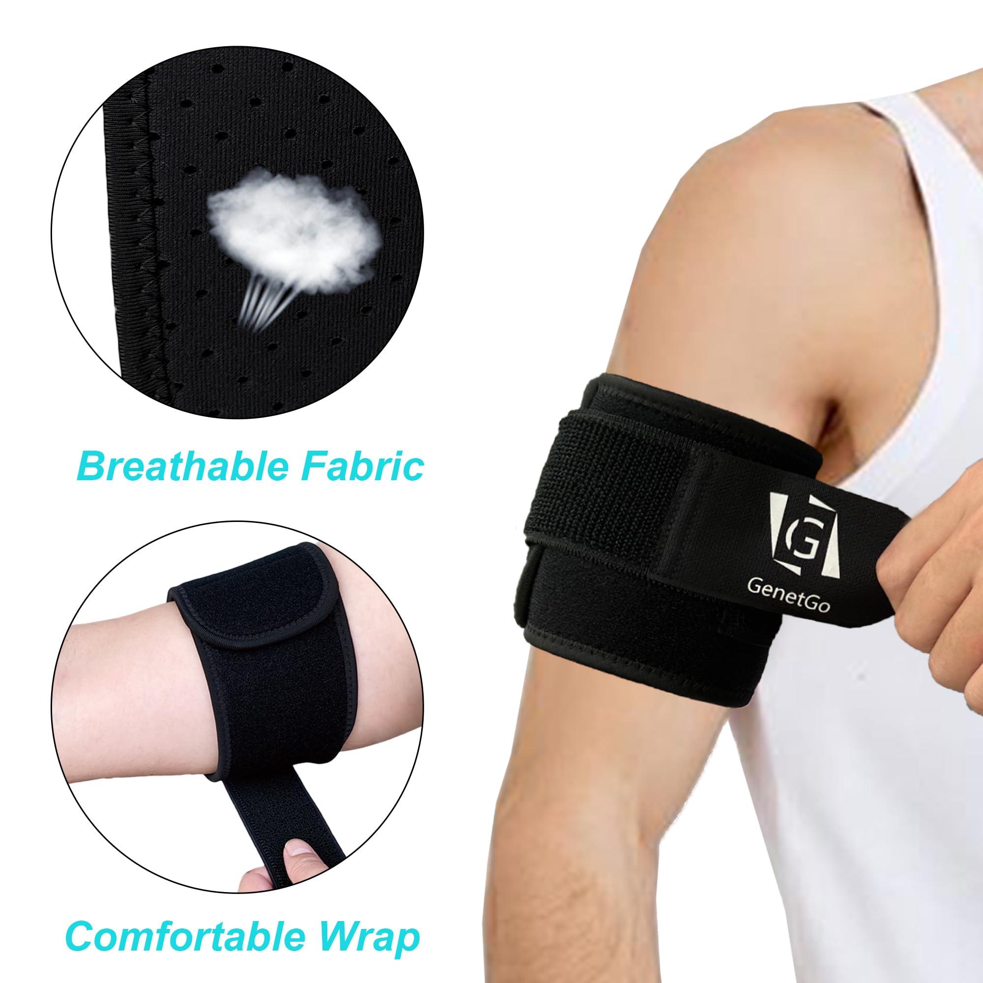 GenetGo Bicep & Tricep Tendonitis Brace Compression Sleeve - Pain Relief for Bicep and Tricep Muscle Strains, Upper Arm Support (L/XL Width-4\")