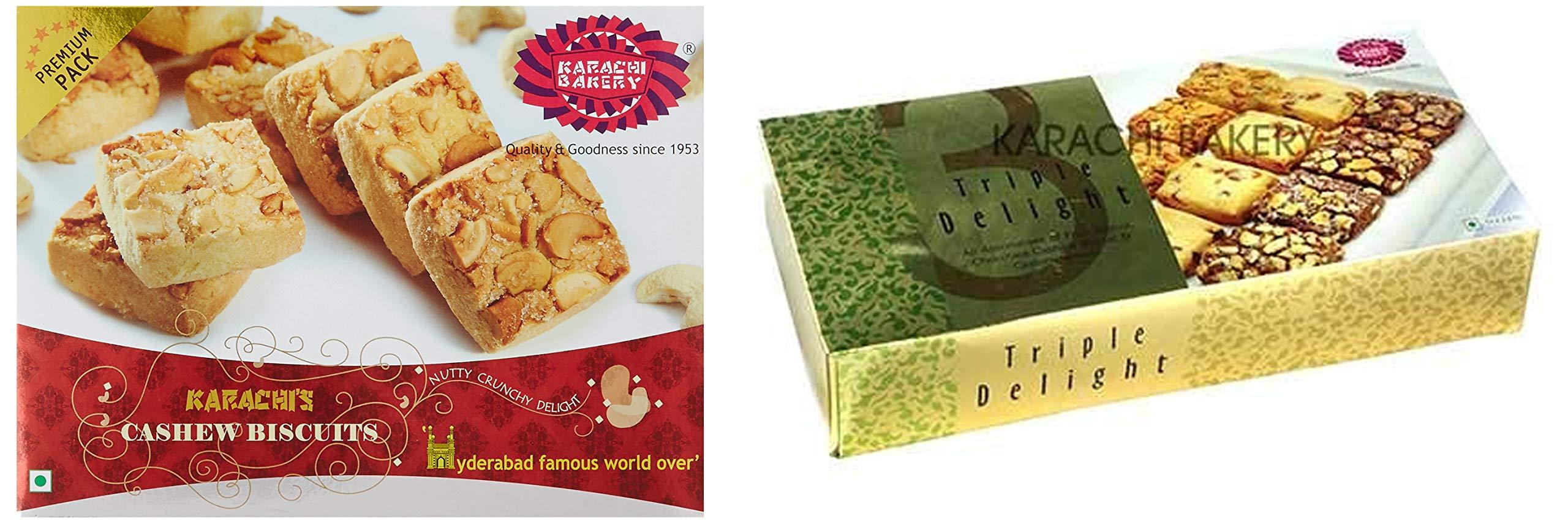 Karachi Bakery Karachi Bakery Cashew Biscuits, 400 Gram + Triple Delight Fruit Biscuit With Chocolate & Cashew, 600 Gram