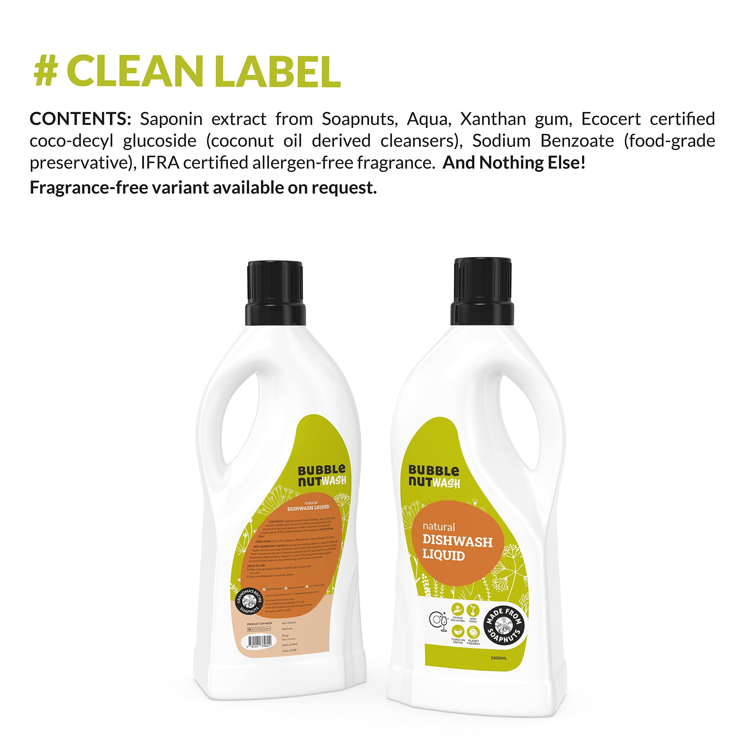 BubbleNut Wash BubbleNut Wash Natural And Organic Dishwash Liquid (1.8 Lits), Soap nuts-based, Baby safe, Eco friendly Herbal Dish washing Liquid, Hypoallergenic, Sensitive Skin (1.8 Lits)