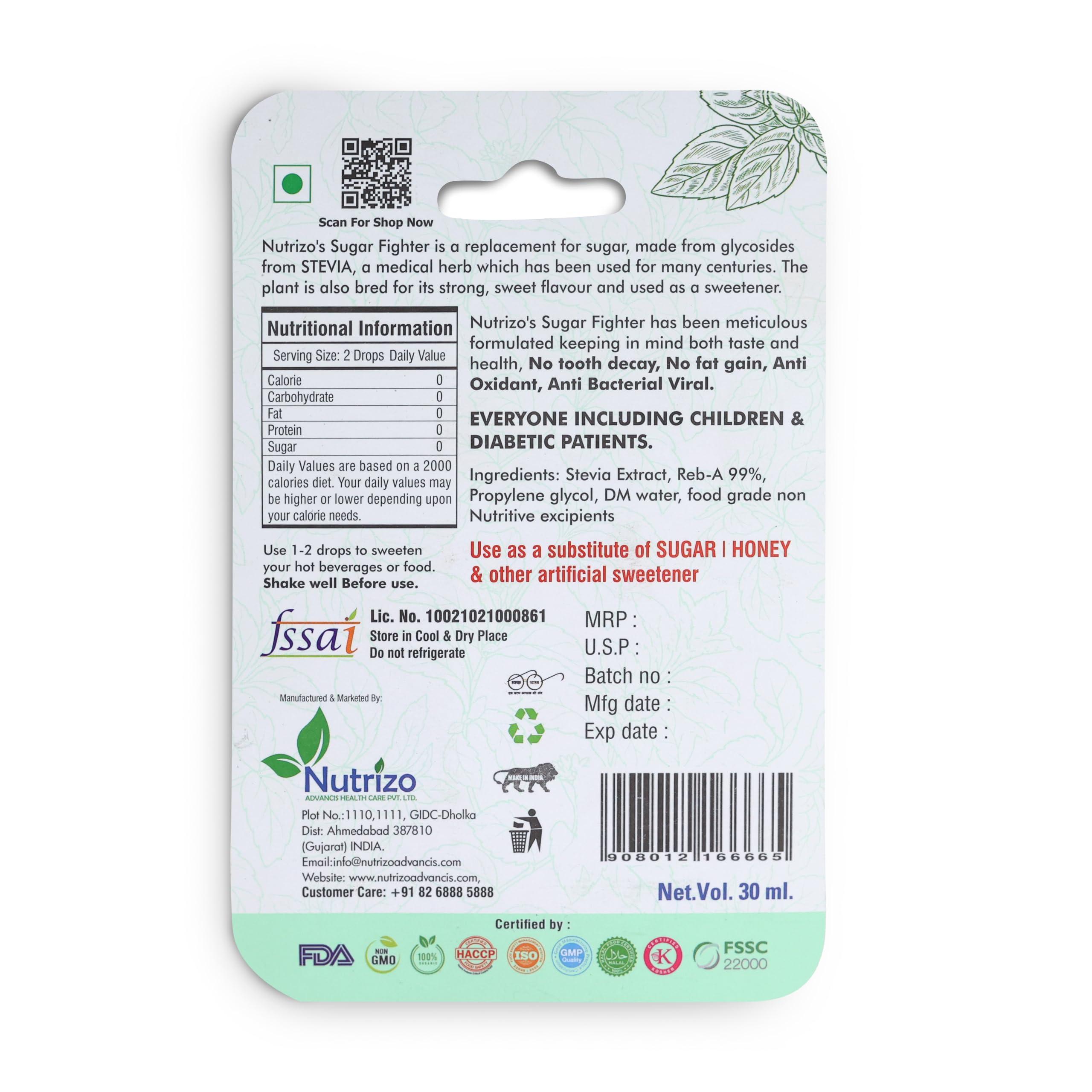 Sugar Fighter Sugar Fighter Stevia Liquid - Zero Calories & Fat Free Sweetener - Natural Stevia - Sugar-Free Combo - 30 ML (Pack of 3)