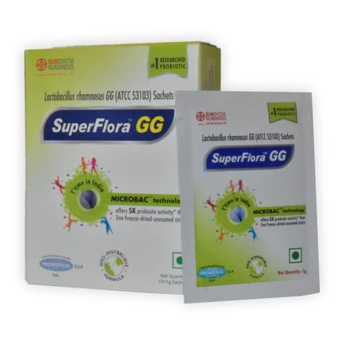 Sundyota Lifecare Sundyota's Superflora GG Probiotic Supplement | Eq. to 30 billion cells - 5X more probiotic activity | Probiotic for kids, men & women | Orodispersible vanilla flavored Sachets. (10 Sachets)