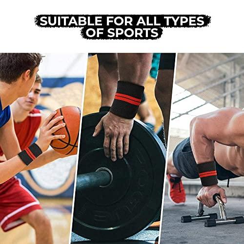 Venom Venom Wrist Wrap (1 Pair) 20 Inch Long, Wrist Supporter for Physiotherapy, Wrist Wrap, Hand Band with Adjustable Size Strap & Thumb Loop, Weight Lifting Wrap, Sports Training (Black & Red)