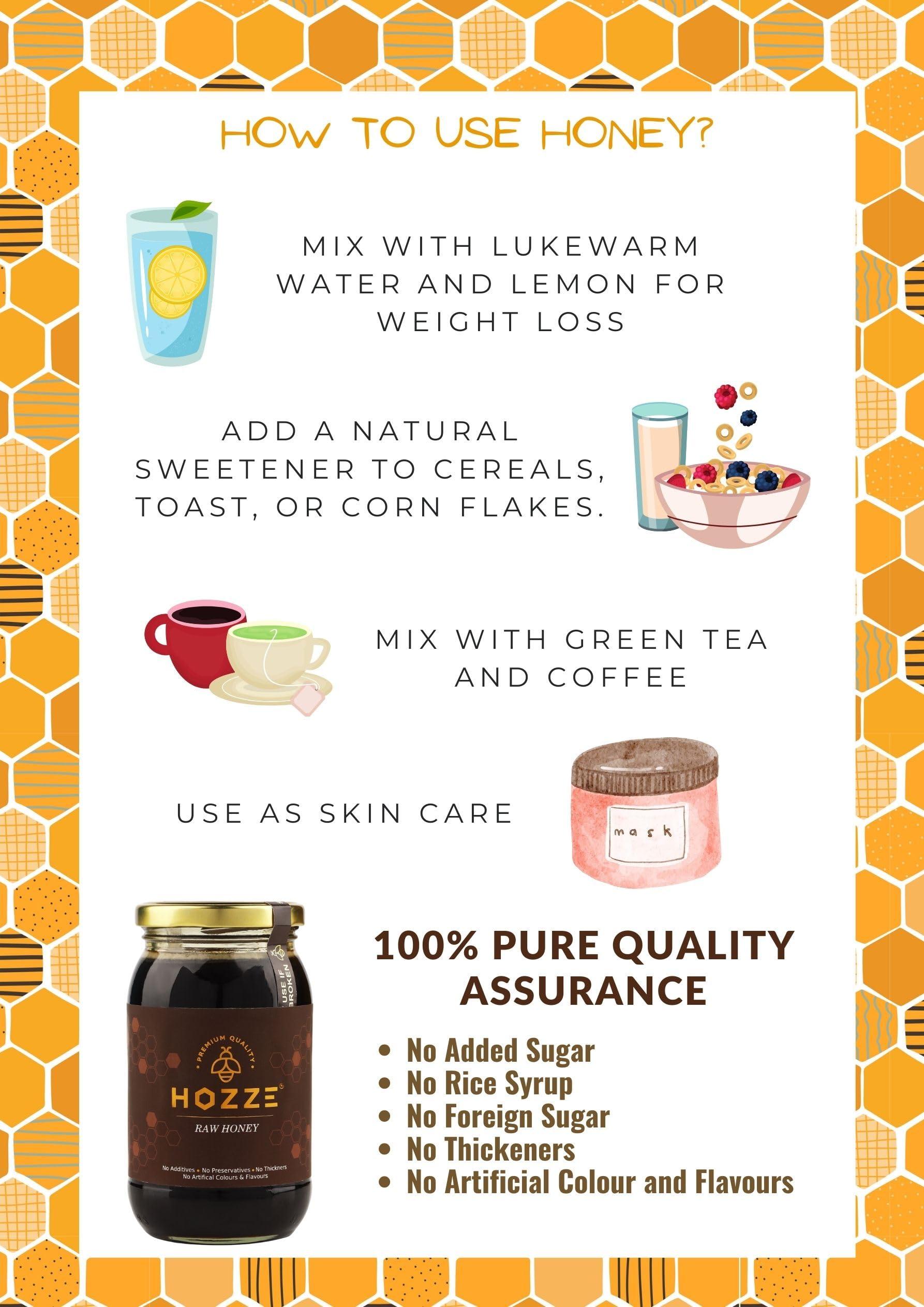 Hozze Hozze Raw Honey - 100% Pure Honey, Natural Honey, Zero Adulteration, No Additive, No Preservative, No Thickness, No Artificial Colour & Flavour - 250 Gram (Pack of 1)