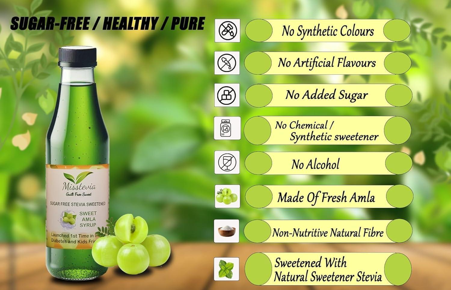 MISSTEVIA GUILT FREE SWEET Misstevia Combo Pack of Sugar Free Sweet AMLA JUICE/SYRUP & Spicy and Sweet Amla Goli