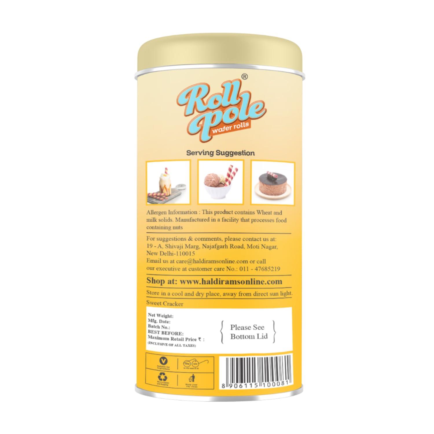 Haldiram's Haldiram\'s Roll Pole Salted Banana Caramel 150gm | Wafer Roll Sticks | Smooth Crunchy Snacks | Crackers | Sweet Treats for Kids | Rich and Creamy | Ready to Eat Snacks | Sweet Dessert