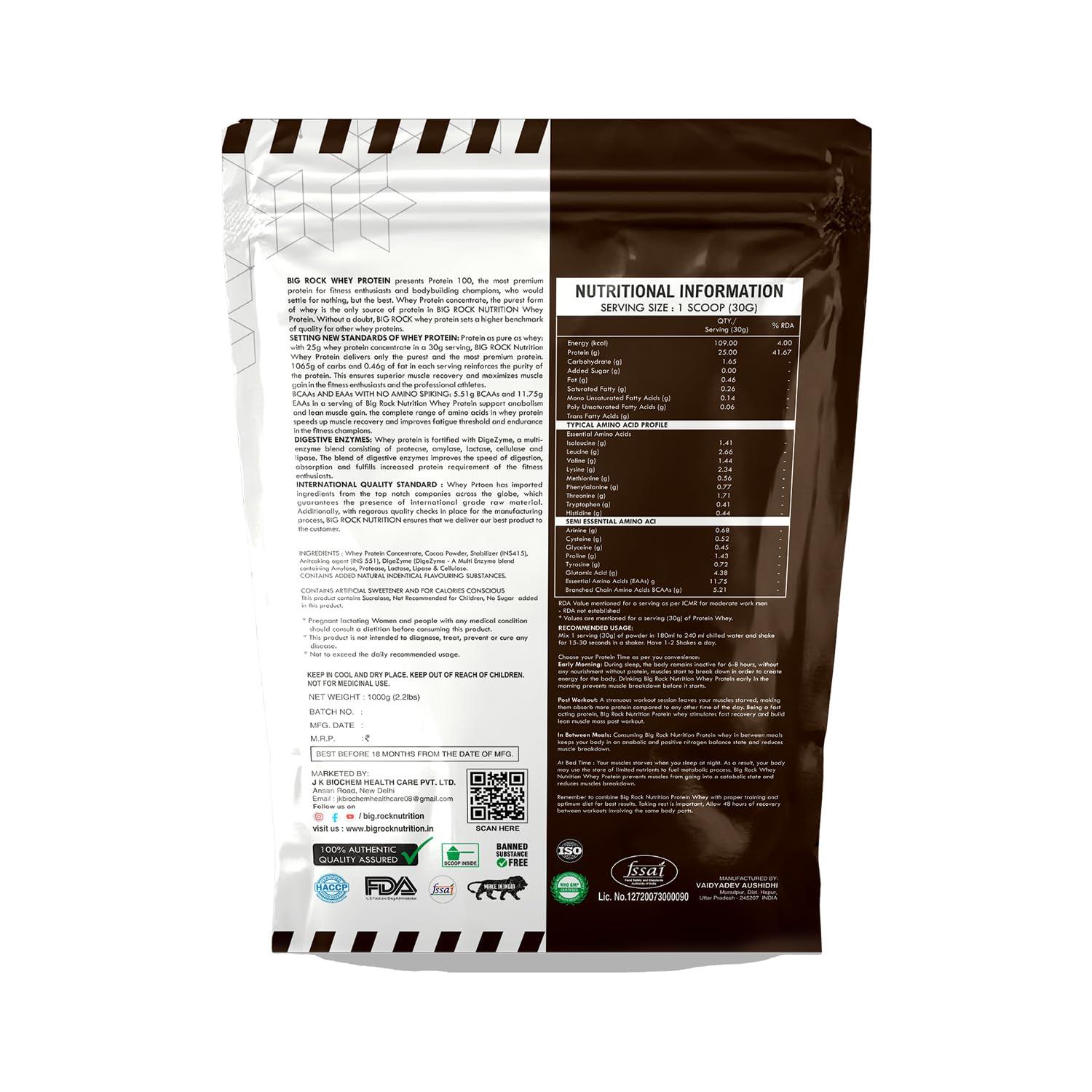 BIG ROCK NUTRITION BIG ROCK NUTRITION Whey 100 Protein Powder For Men and Women | 25g Protein Per Serving (Chocolate)