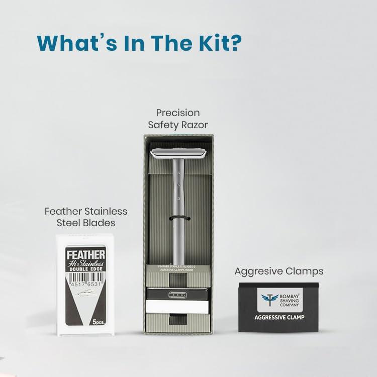 Bombay Shaving Company Bombay Shaving Company Silver Precision Safety Razor For Men | Gift Set For Men | Shaving Razor For Men | Gifts For Men | Double Edge Safety Razor with Premium Metal handle