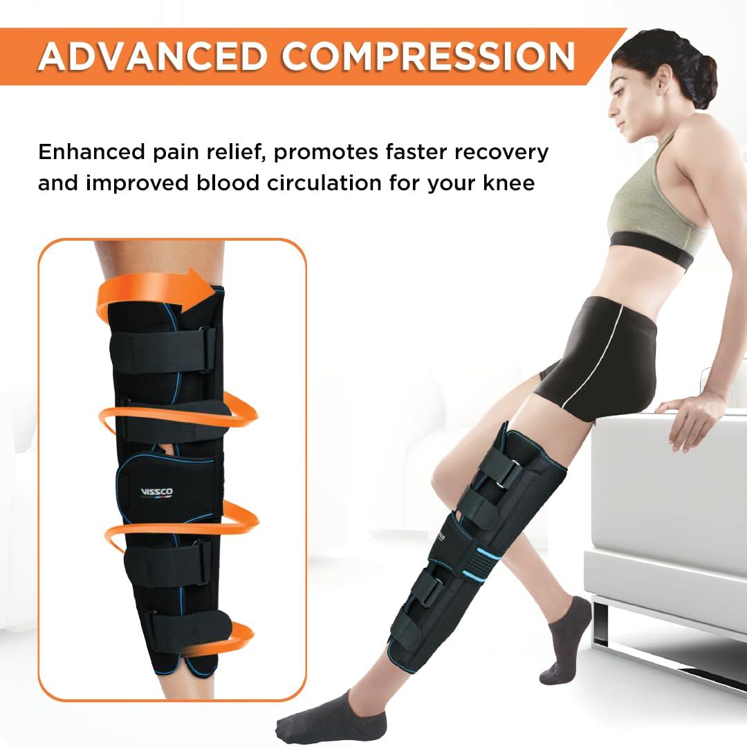 Vissco Vissco Knee Stabler - Long 19" Brace (Firm Support) Knee Support for Osteoarthritis of knee joint, Pain Relief, Knee Stabilizer, Joint Injury, Knee Immobilizer - Small (Black)