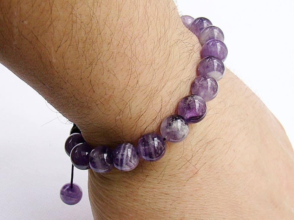 DHYANARSH DHYANARSH Natural Amethyst Semi-Precious Stone Bracelet 8mm Beads Unisex- Size Adjustable Thread
