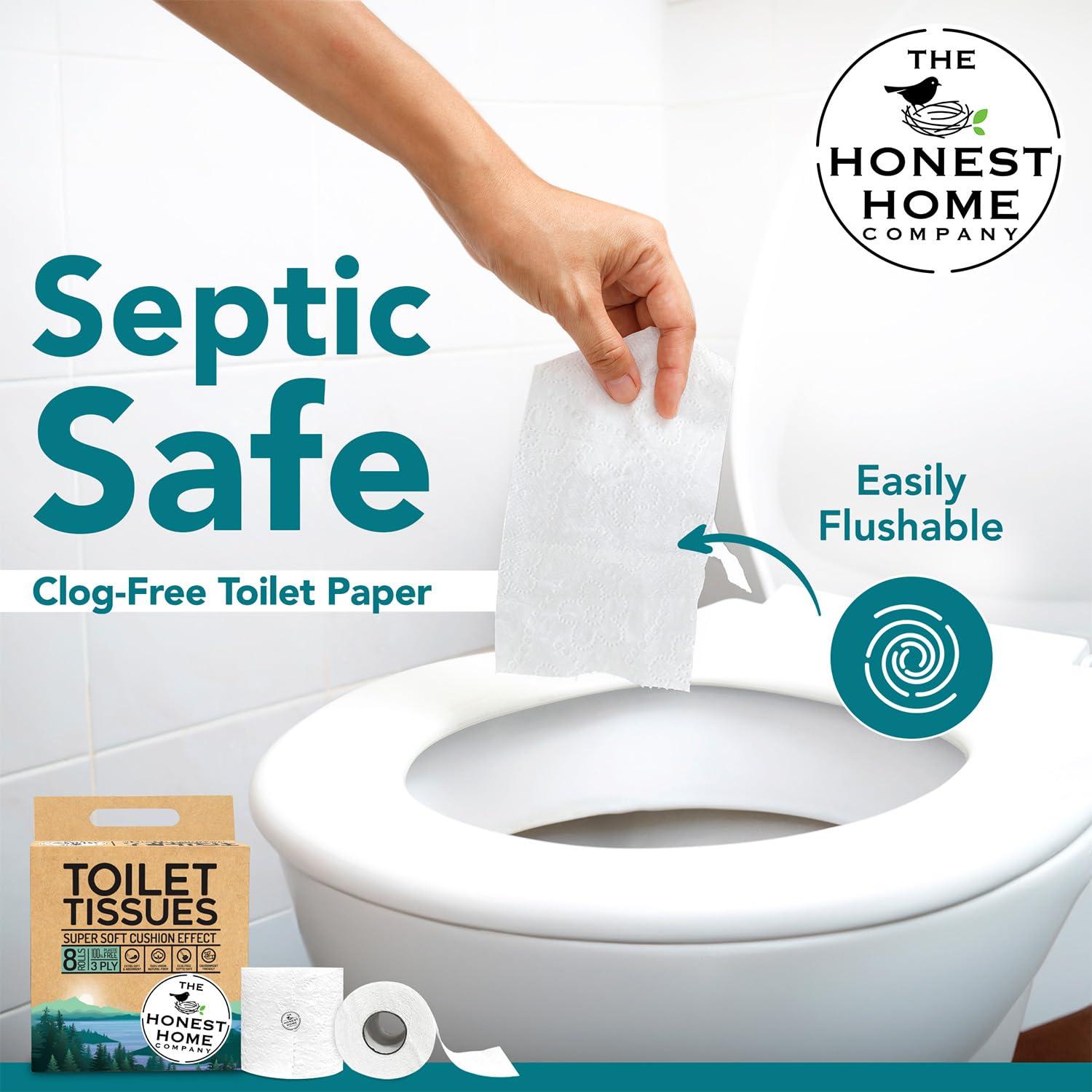 THE HONEST HOME COMPANY The Honest Home Co. | 2 Ply Toilet Paper Roll | 2400 Pulls | 100% Virgin Pulp & Super Soft | Clog - Free | Pack of 8 (300 Pulls/Roll)