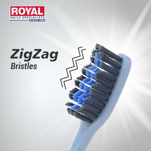 ROYAL SMILE SPECIALISTS Royal Spring Black Toothbrush with Medium Soft Bristles | Hang Card Pack of 12 for Big Families | Manual Toothbrush with Compact Brush Head & Firm Handle for Deep Cleaning (Pack of 12)