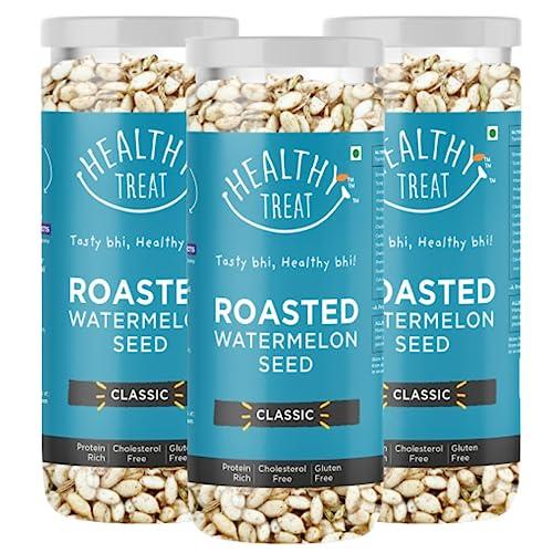 Healthy Treat Healthy Treat Roasted Watermelon Seeds 375Gm - Pack Of 3 125 Gm Each - Classic | Watermelon Seeds for Eating | Magaj Seeds Pack | Tarbuj Beej | Rich in Protein | Potassium | Magnesium & Iron | Diet Food