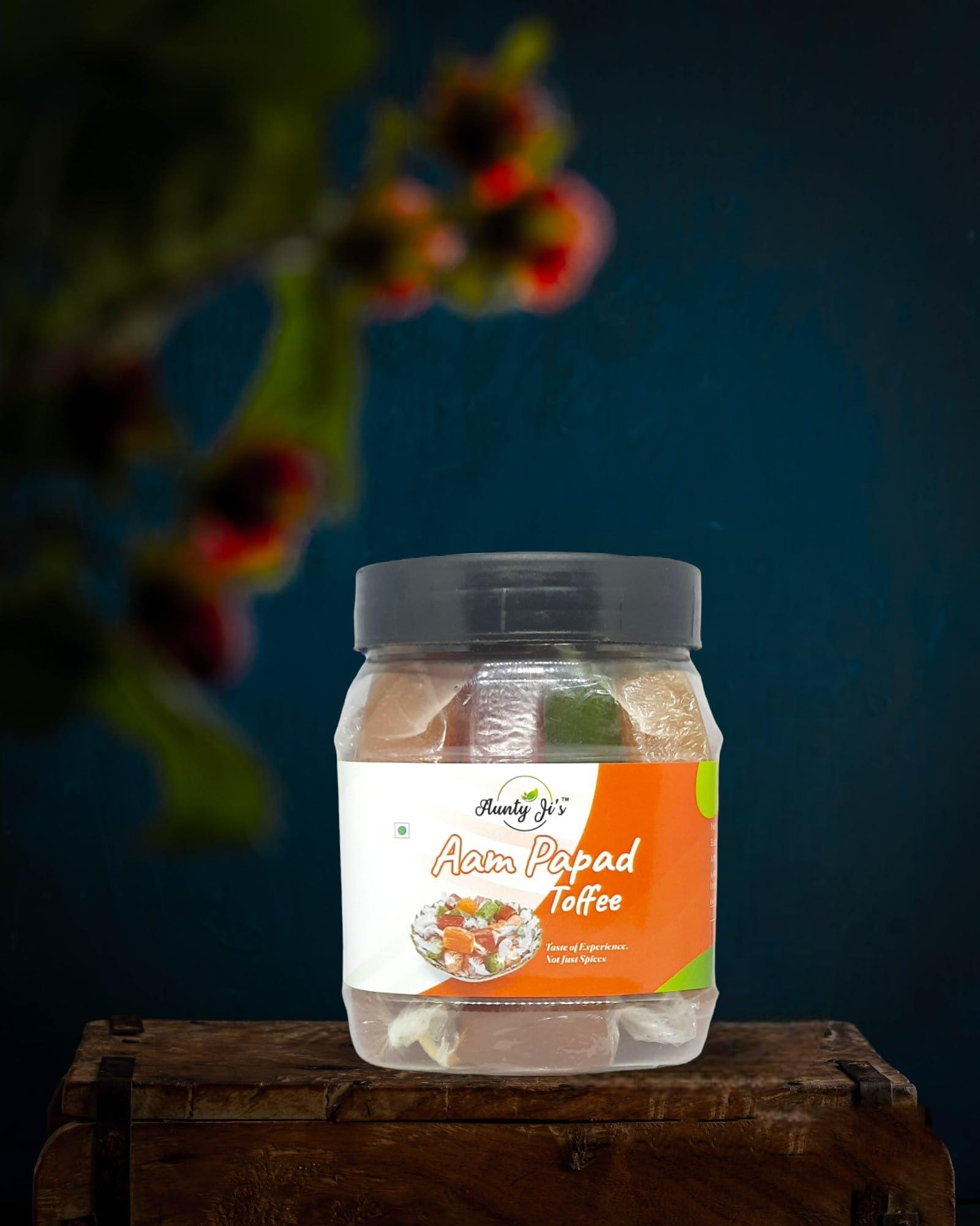 Aunty Ji\'s Aunty Ji\'s Aam Papad Toffee | 3 Variants in 1 Jar 500 Grams | Made with Real Juicy Mangoes | Suits Every Age Group