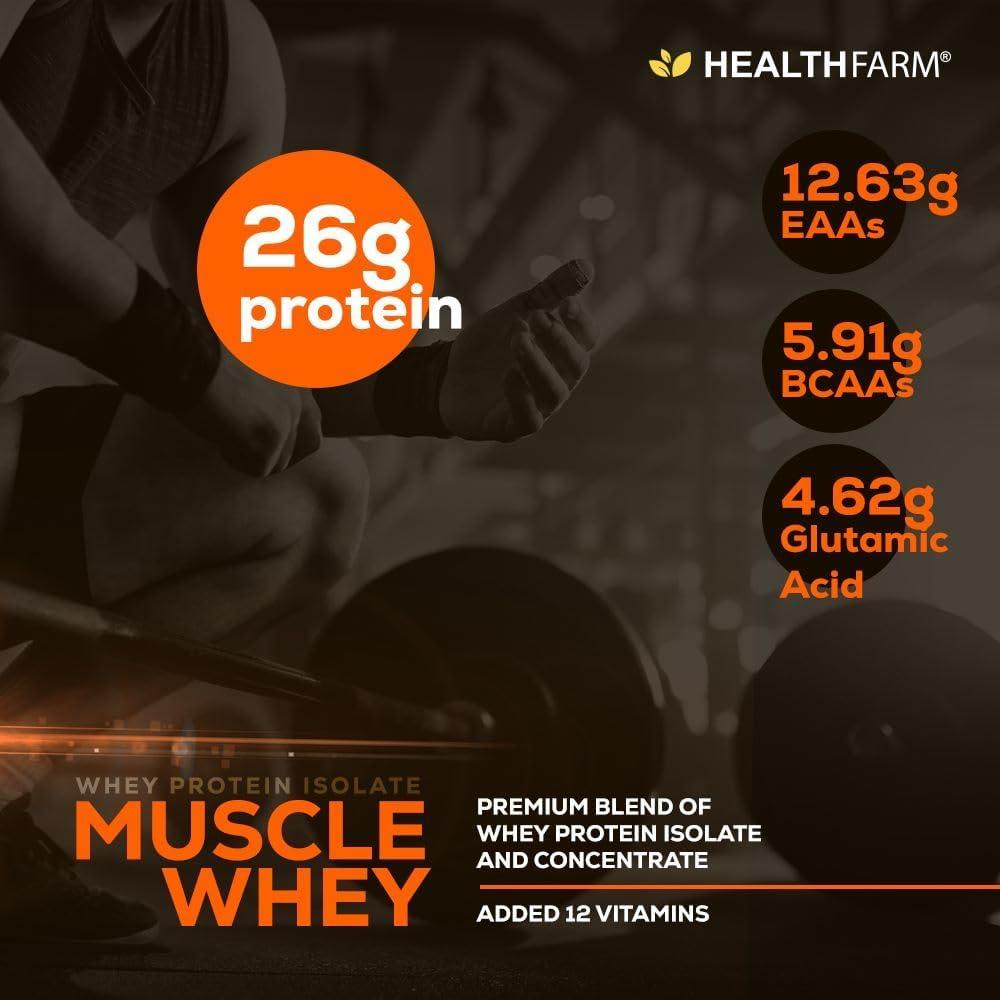 HEALTHFARM HEALTHFARM Muscle Whey Protein, Lab Tested For Purity| Zero Banned Substance (Strawberry Caramel, 1Kg)