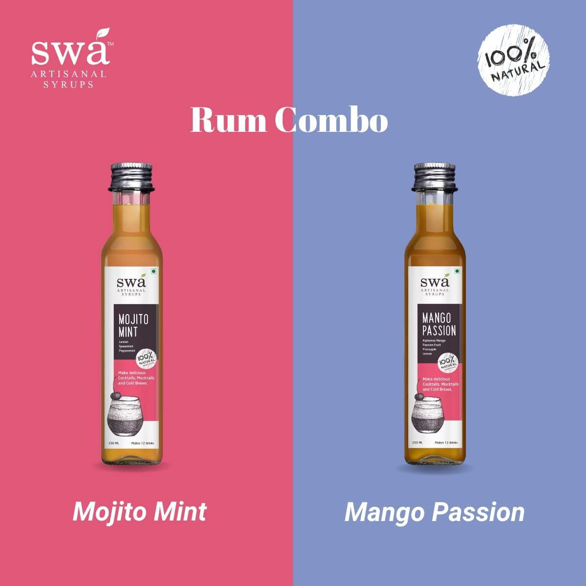 Swa Artisanal Syrups Swa Artisanal Syrups - Rum Cocktail Mixer Combo, 100% Natural, Makes 24-30 Drinks - Pack of 2 Syrups (250ml x 2)