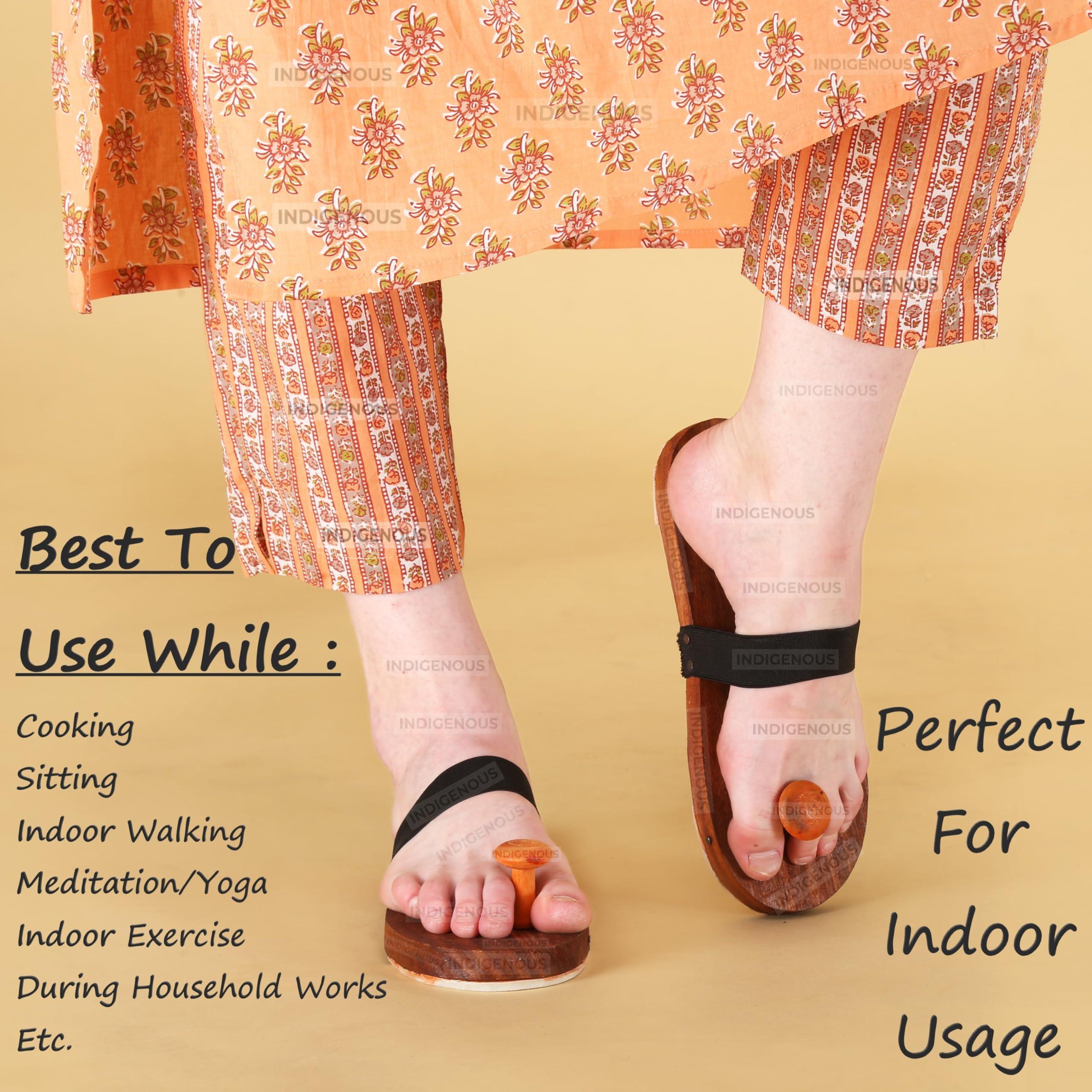 INDIGENOUS INDIGENOUS Handcrafted Traditional Indian Khadau Slipper Or Ancient Foot Reflexology Massage Footwear For Man And Women (Regular/Plain) Size-10