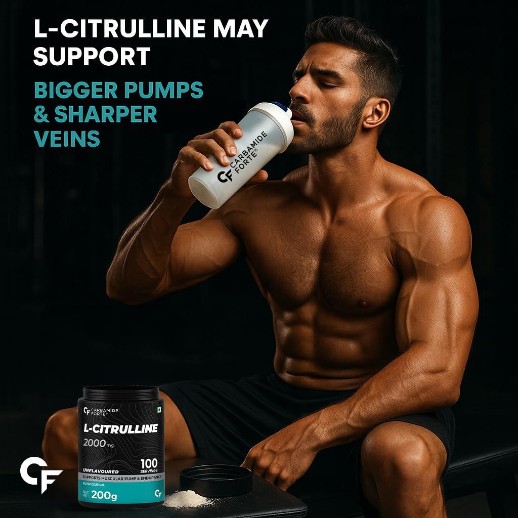Carbamide Forte Carbamide Forte L Citrulline Powder 2000mg | Boosts Nitric Oxide, Pre Workout Supplements for Men & Women - Unflavoured - 100 SERVINGS - 200g