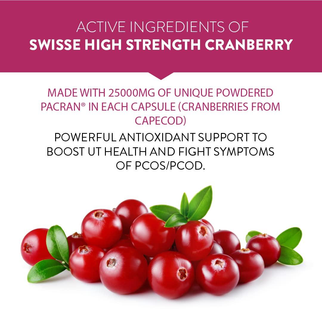 Swisse Swisse High Strength Cranberry for PCOS, PCOD & UTI - 25000mg Cranberry Extract, Antioxidant Rich Supplement Supports Bladder & Kidney Health (30 Tablets)