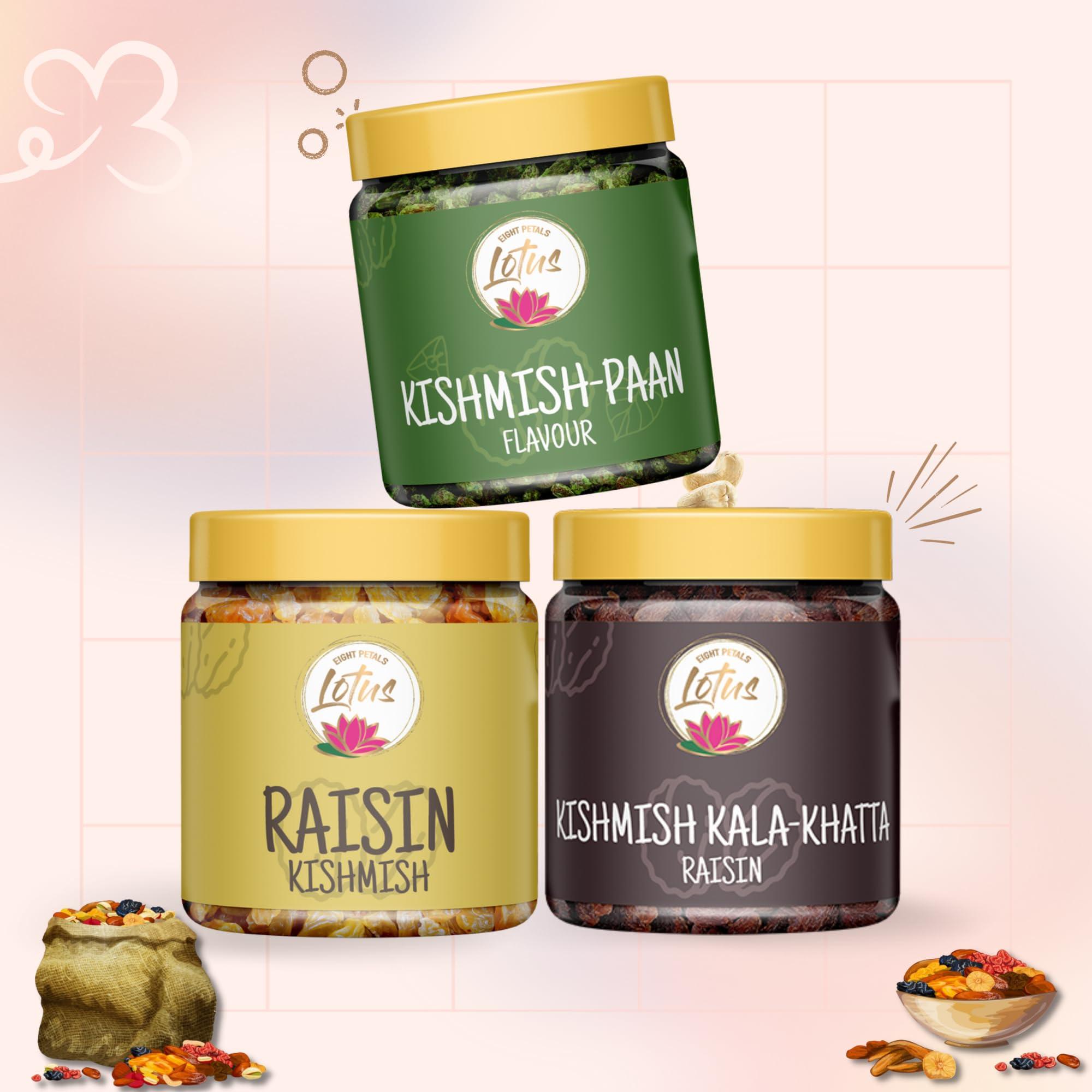 EIGHT PETALLED LOTUS Eight Petal Lotus Raisin, Kala Khata Raisin & Pan Raisin (750g)