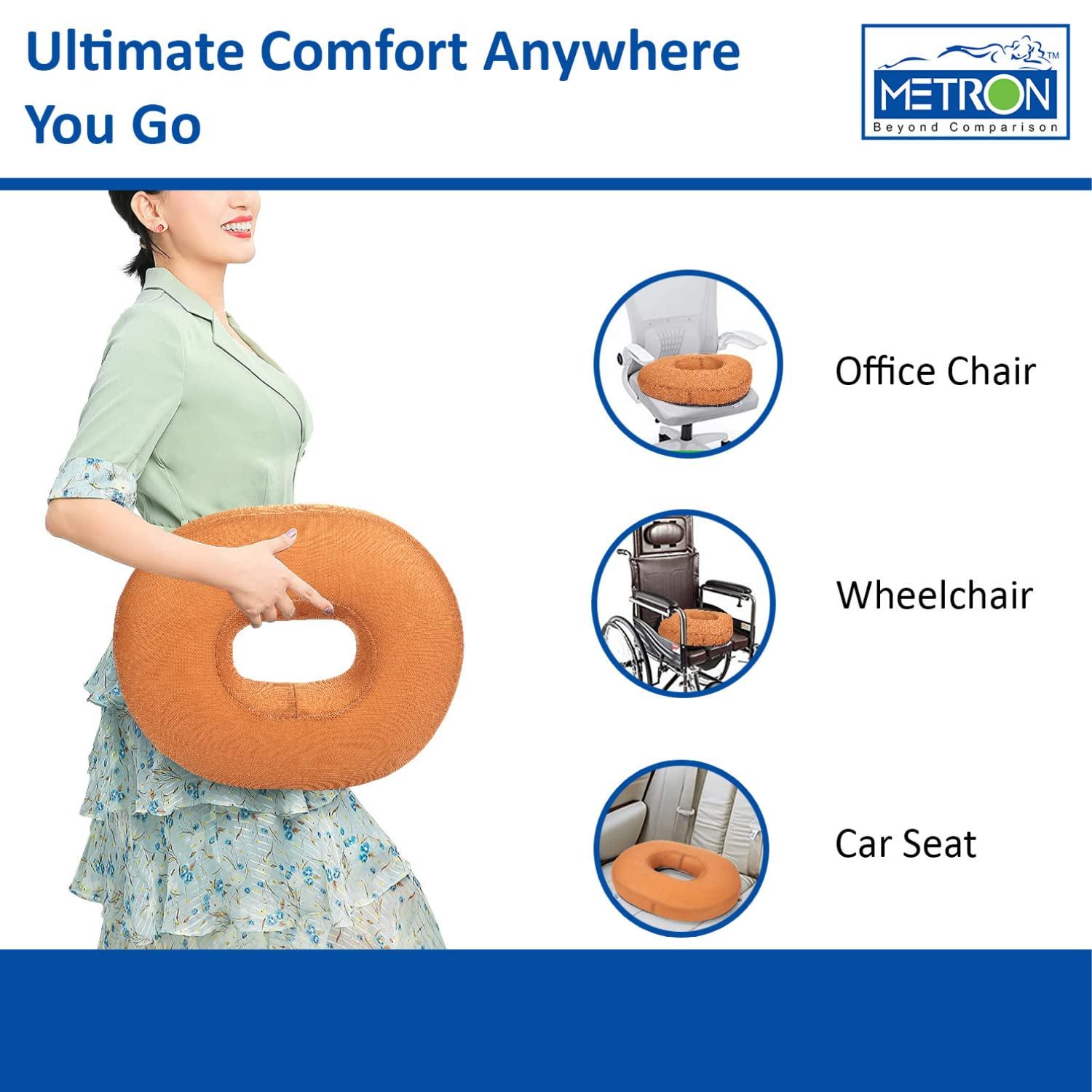 METRON METRON Donut Ring Cushion Pillow for Piles | Orthopedic Firm Support for Coccyx Hemorrhoids |Pain Relief during Pregnancy | Seat Chair Pillow for Tailbone Fistula | Washable Breathable Cover | Color Tan