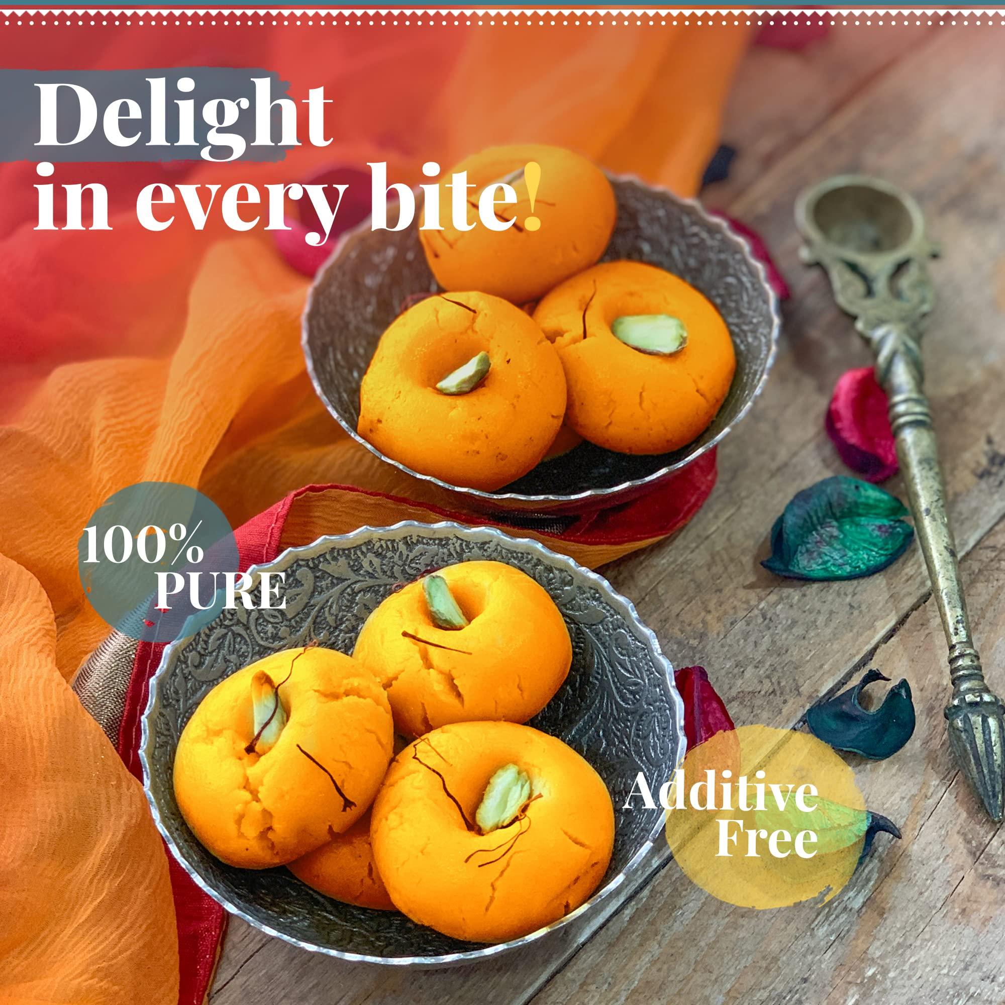 R’SWEETERY R’Sweetery Kesar Penda Sweet | Traditional Mithai for Gifting Purpose | Indian Sweets | Indian Mithai Gift Pack | Sweets Gift Pack For Any Occasion - 250g