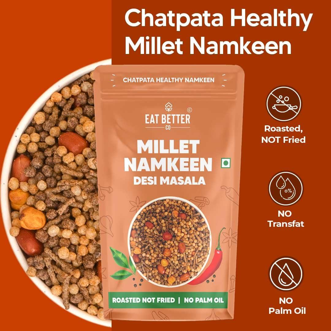 EAT BETTER CO Eat Better Co - Crispy Millet Mixture - Chatapata Healthy Namkeen - Ragi, Jowar, Rice Crispies roasted with Peanuts & Channa (Mast Masala, Super Saver Pack of Four - 400 grams)