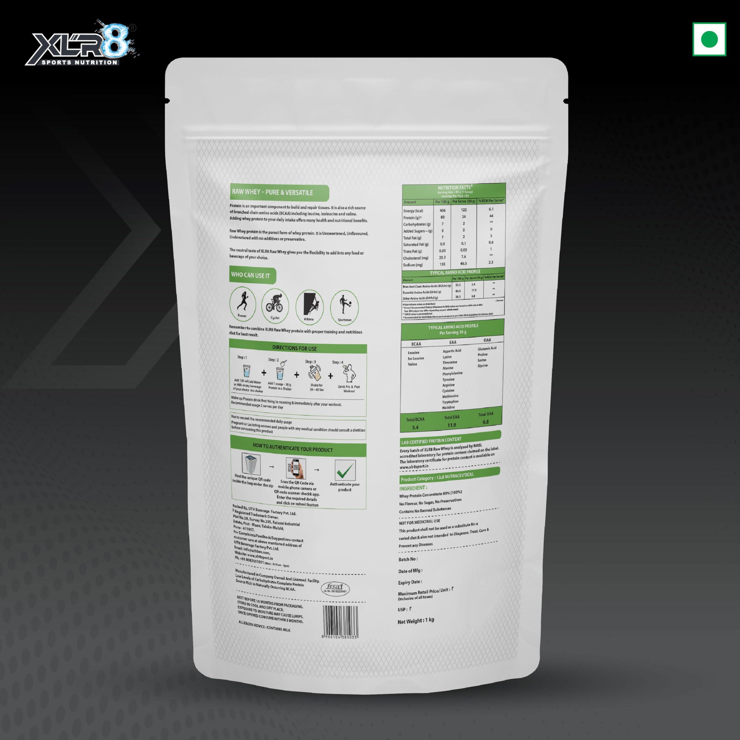 XLR8 XLR8 Raw Whey Protein Powder Instantised Whey Protein Concentrate 80% - 1 Kg/2.2 Lbs (Unflavored)