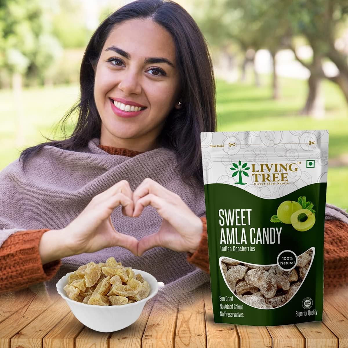 Living Tree Living Tree Sweet Amla Candy Indian Goosberries 250 gram For hair Growth, Digestion, Help to Control Blood Pressure | Sun Dried No Added Color, No Preservatives