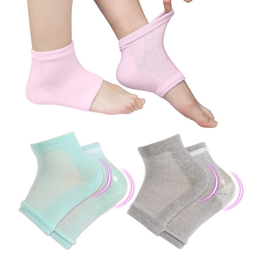 Codream 3 Pairs Vented Moisturizing Gel Socks Lotion Gel for Dry Cracked Heels, Spa Gel Socks Humectant Moisturizer Heel Balm Foot Treatment (Pink&Grey&Turquoise)