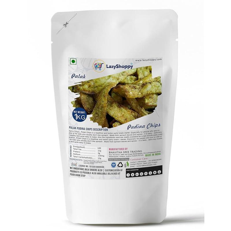 Lazy Shoppy Lazy Shoppy Palak Pudina Chips | Hot Chips | Potato Palak Pudina Palak Chips | Crispy Mint Potato Chips | Green Potato Chips | Home Made Spinach Chips | Pudina Sev | Spicy Chips (1 KG)
