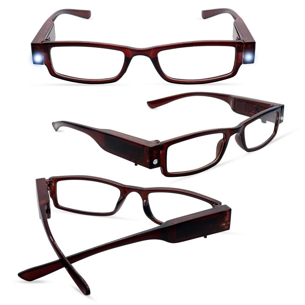 DuanMei 2 Pcs Reading Glasses Led Readers with Lights Fashion Glasses for Reading for Men and Women Lighted Magnifier Nighttime Reader Compact Full Frame Eyewear Unisex Clear Vision Lighted Eye Glasses+3.5