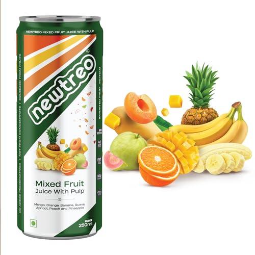 Newtreo Newtreo Mixed Fruit Juice With Pulp | Imported from Vietnam | Mango, Orange, Banana, Guava, Apricot, Peach & Pineapple Juice | 12 x 250ml cans | No Concentrates or preservatives added