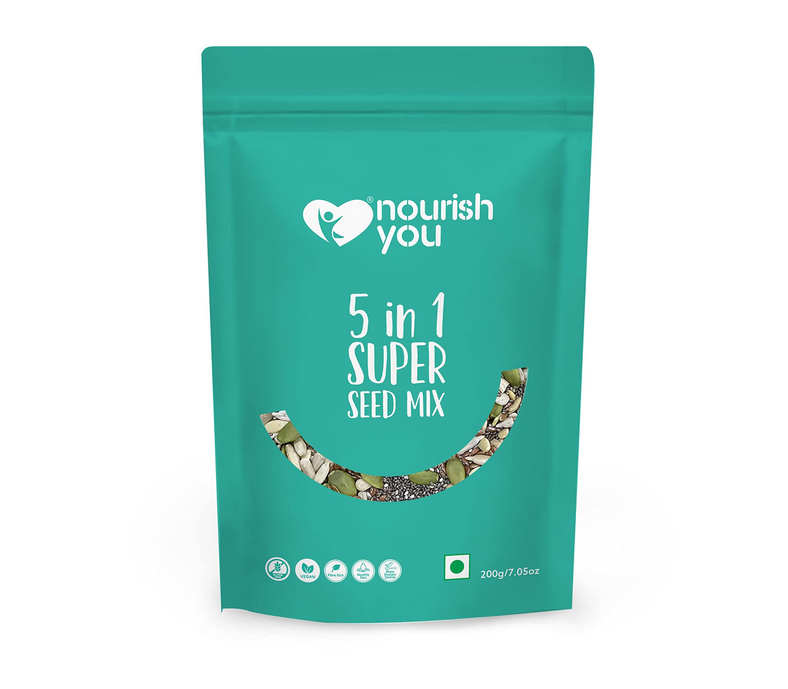 NOURISH YOU Nourish You 5 in 1 Seeds Mix 200g - Edible Seeds | Healthy Seeds | Healthy Snacks | 100% Natural and Roasted Seeds | Fiber Rich Seeds