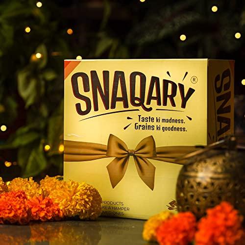 Snaqary Snaqary | Snacks Combo | Healthy Gift Hamper | Premium Chocolate Bits | Baked | Biscotti & Soya Coated Peanuts | Pudina Sev & Bajra Puri/Mathri/Mathi