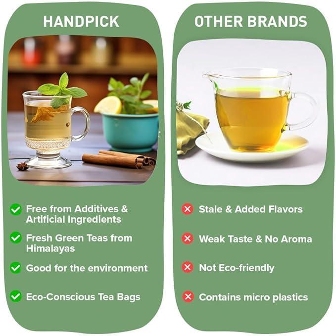 HANDPICK HANDPICK, Vedic Detox Kahwa Green Tea - 100 Tea Bags | Improves Digestion & Aids in Detoxification | Blend of 10 Real Ayurvedic Herbs - Tulsi, Ginger, Black Pepper, Clove, Nutmeg & Rock Salt