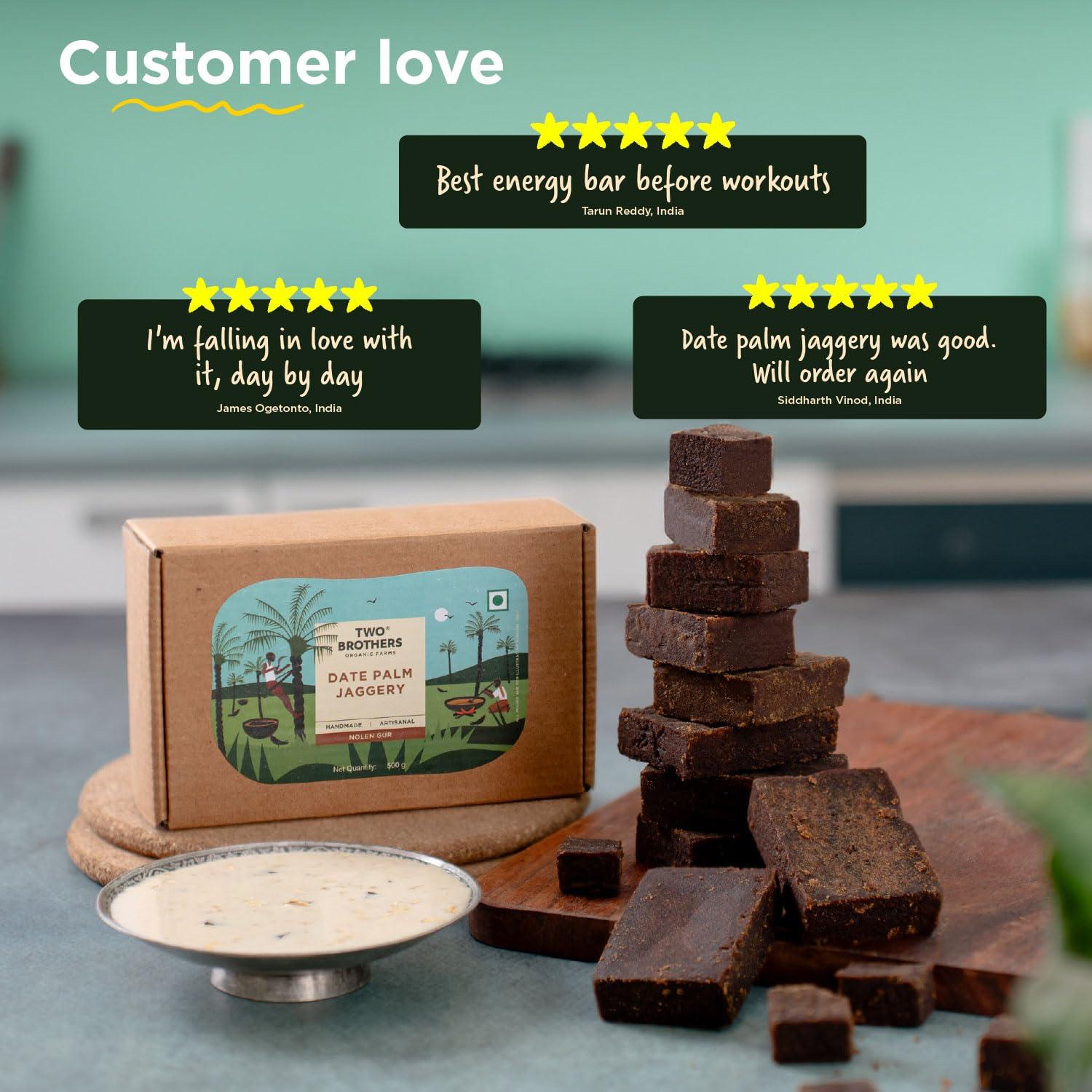 TWO BROTHERS ORGANIC FARMS Two Brothers Organic Farms Date Palm Jaggery/Nolen/Jhola Gur No Additives or Preservatives, Healthy and Tasty (Date Palm Jaggery Solid 1/2kg)