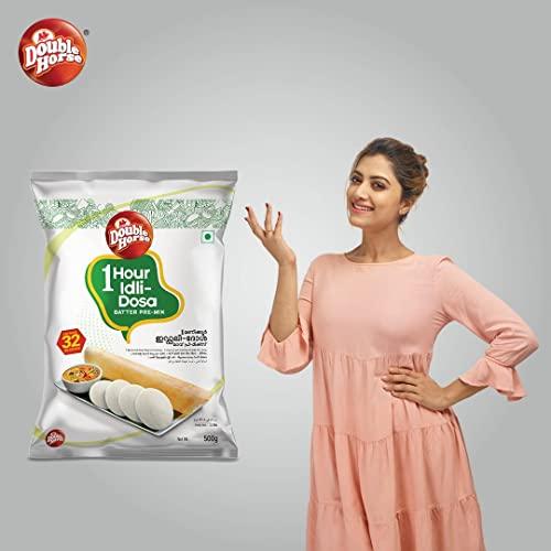 Double Horse Double Horse One Hour Idli/Dosa Batter Pre-Mix 500g x Pack of 2 | Traditional Kerala Breakfast| Instant Breakfast Mix | One Hour Fermentation|Ready To Cook Mix