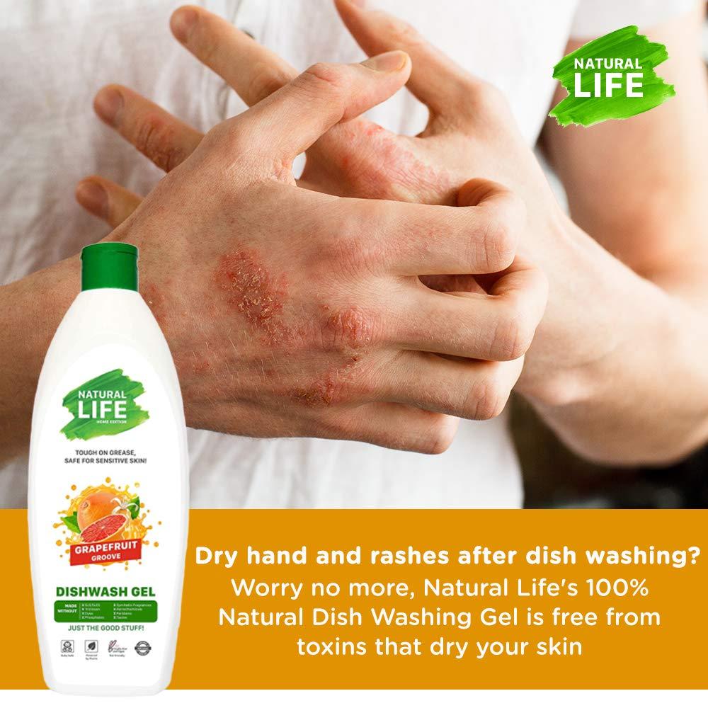 NATURAL LIFE NATURAL LIFE Ultra Dish Washing Liquid Gel with Natural Ingredients, Grapefruit Grove Fragnance, Non Toxic and Baby Safe, Eco Friendly, Pet Safe - 500 ml (Pack of 2)