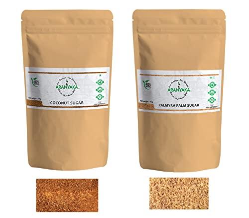Aranyaka Aranyaka Natural Sweeteners Combo Pack| Palmyra Palm Sugar and Coconut Palm Sugar (1 Kg Each) | 100% Pure & Natural |Zero Preservatives & Unrefined | Traditionally Made | 2 Kg in Total