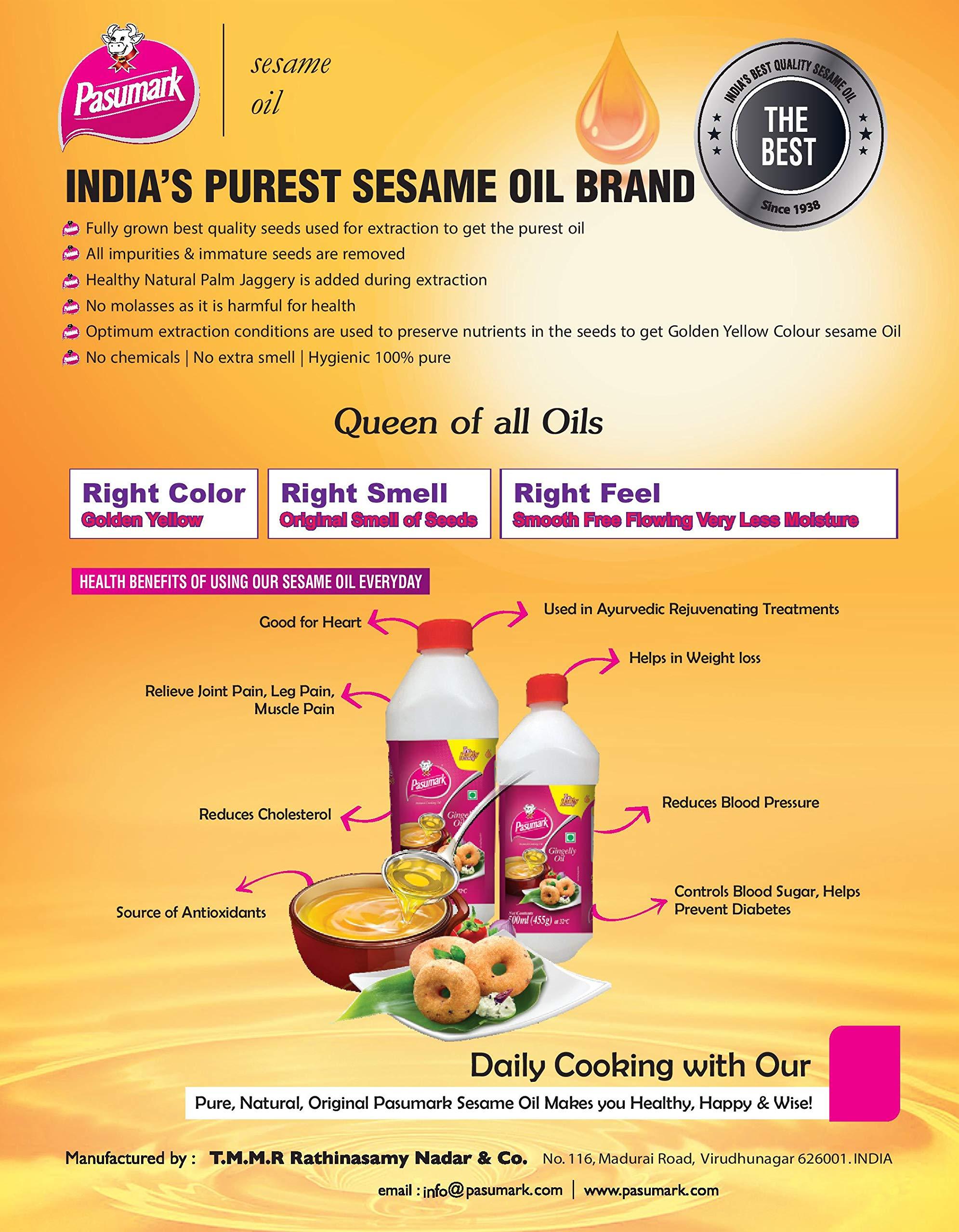 Pasumark Cooking Partner Every Drop Good for Healt Pasumark Gingelly/ Sesame Oil for Cooking, Hair & Skin Care - Healthy Oil with Natural Nutrients & No Chemicals (500ML)