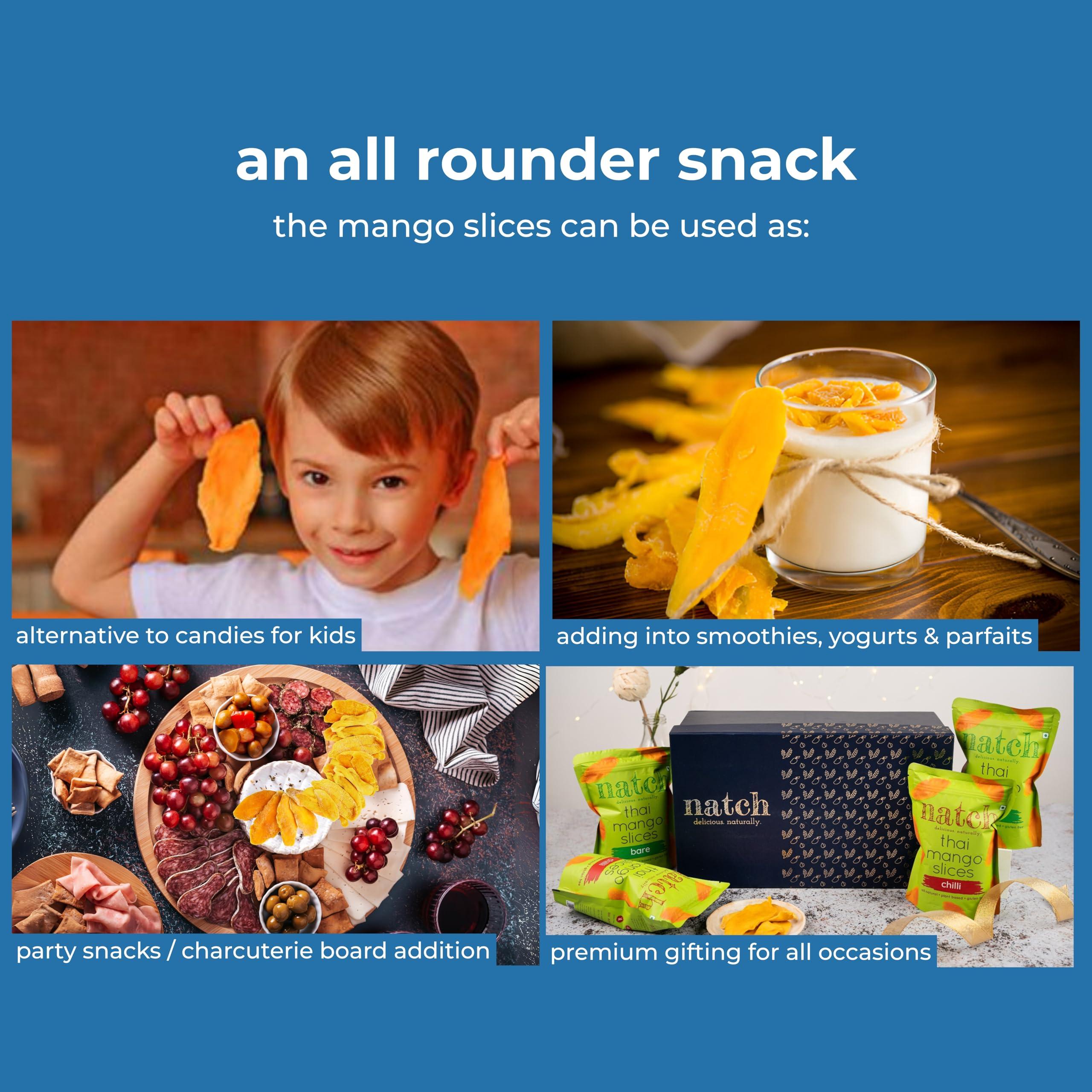 natch Natch Dried Thai Mango Slices, 100% All Natural, Vegan, Gluten Free, No Artificial Preservatives, Trans Fat Free, Rich in Antioxidants, Bare and Chili Flavour, 60gm each (Pack of 2)