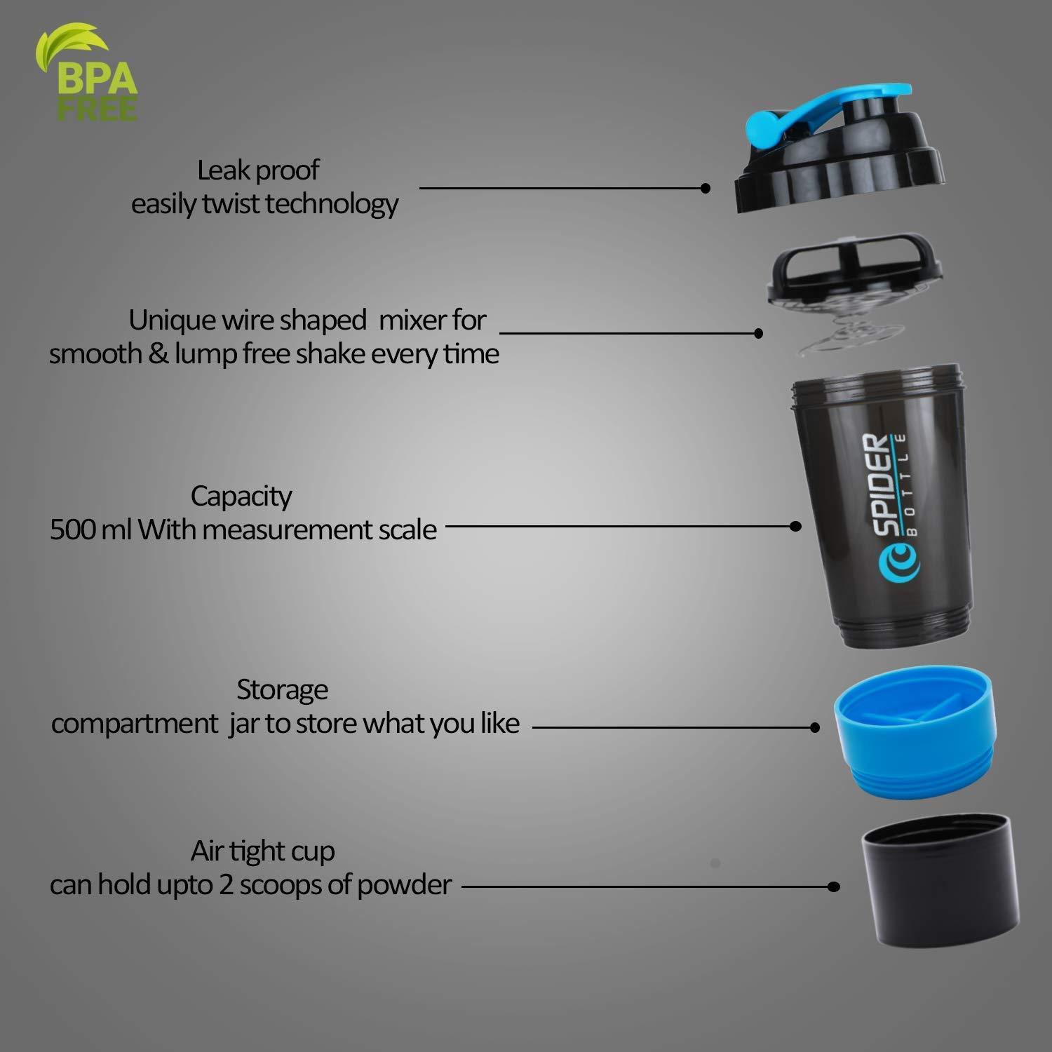 ZARWAR ZARWAR Protein Shaker: 100% Leakproof BPA-Free Blender Bottle for Gym, Running, and Workout - Sipper Protein Shaker with BCAAs, 500ml Capacity, Ideal for Men & Women, Black
