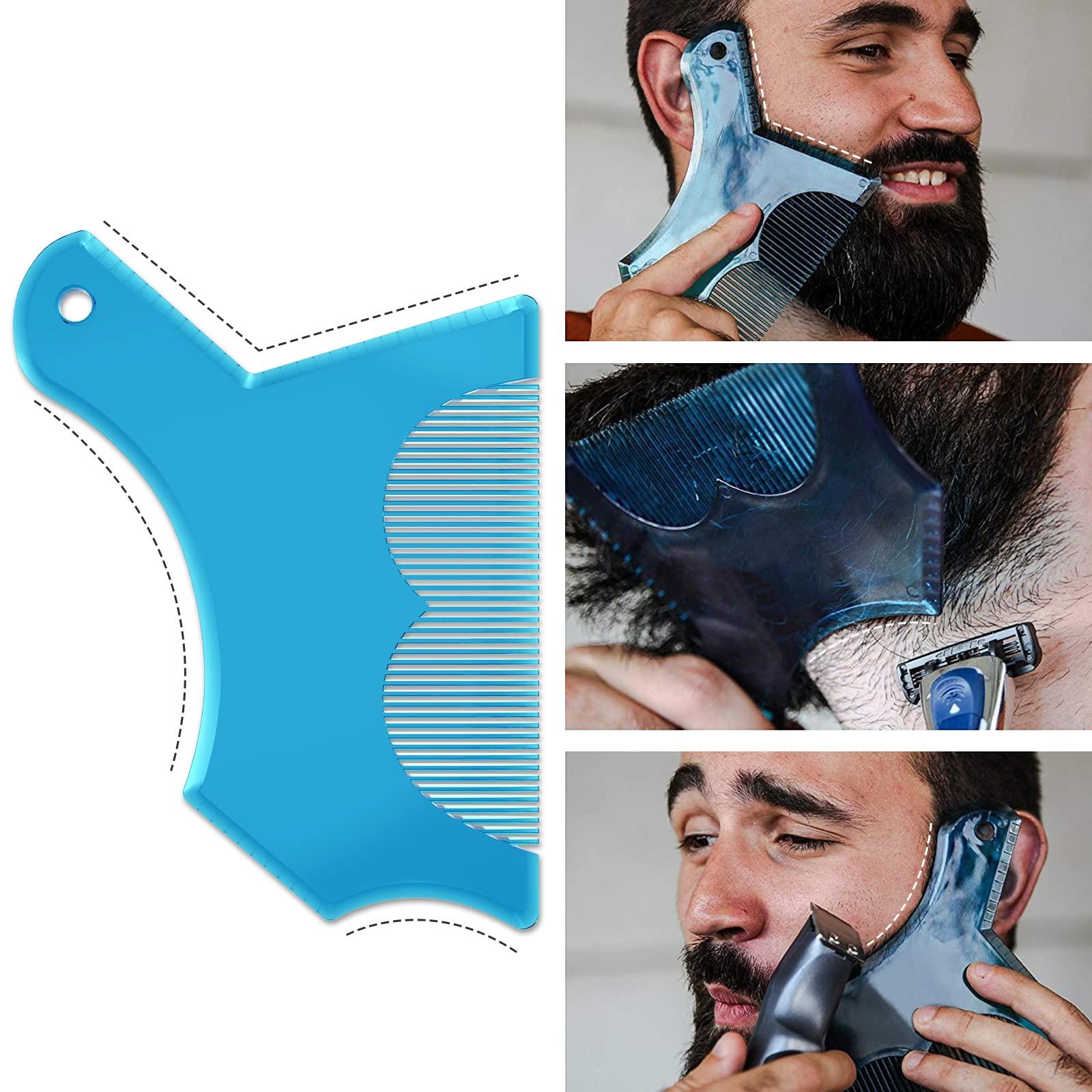 Linkidea Linkidea Beard Shaping & Styling Tool with Comb, Beard Guide Shaper Goatee Trimmer Template for Men, Clear Mustache Sideburns Outliner Stencil Lineup for Jaw Cheek Neck Line Symmetric Curve, Blue