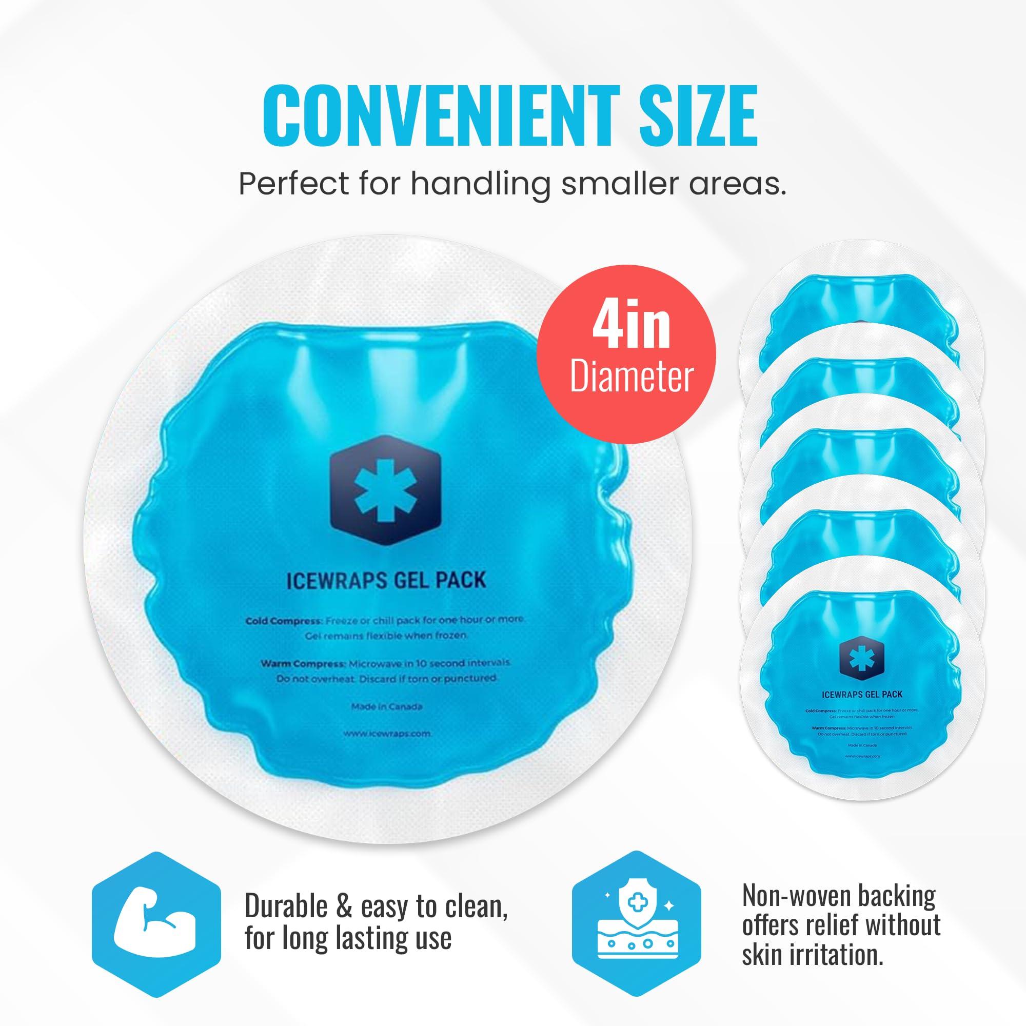 ICEWRAPS ICEWRAPS Round Reusable Hot or Cold Gel Ice Packs with Cloth Backing for Wisdom Teeth, Breastfeeding, Tired Eyes, Kids Injuries, Headaches, Sinus Relief (Blue) - Pack of 5